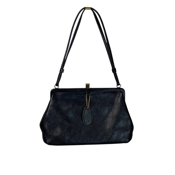 Saber 60's Vintage Black Pebbled Leather Top Handle Handbag Structured Purse - Picture 1 of 10